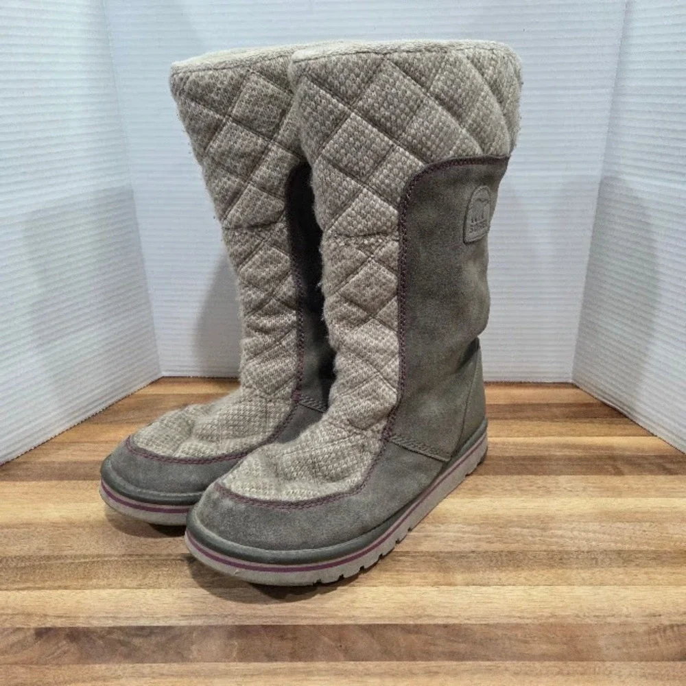 Sorel Newbie Tall Boots Womens 11 Quarry Grey Suede Quilted Fleece Winter NL2075